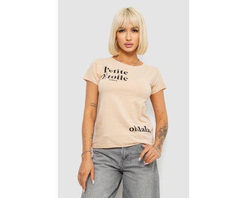 Футболка жіноча з принтом, колір бежевий, 244R1008-5