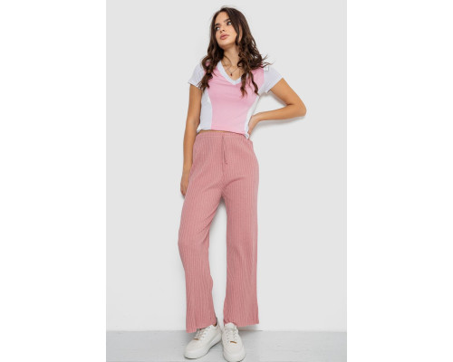 Штаны женские свободного кроя в рубчик, цвет пудровый, 220R017