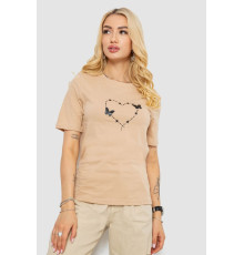 Жіноча футболка з принтом, колір бежевий, 241R125