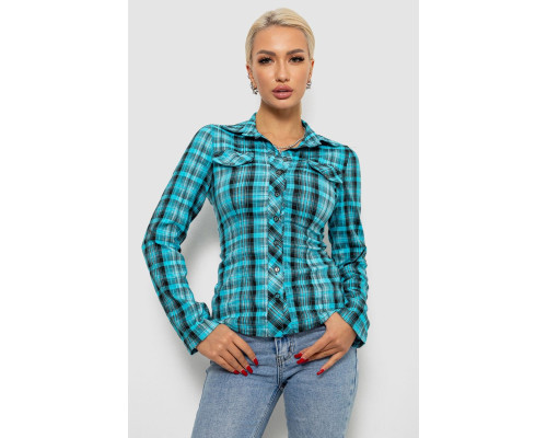 Рубашка женская в клетку, цвет бирюзовый, 230R064-1