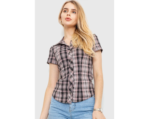Рубашка женская в клетку повседневная, цвет темно-пудровый, 230R062