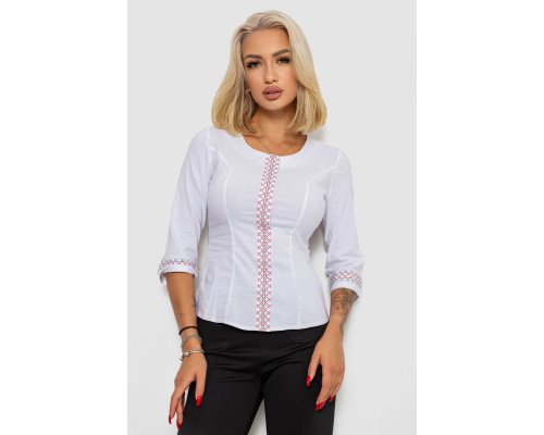Блуза класична з вишивкою, колір білий, 230R03-1