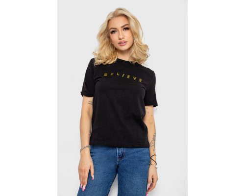 Футболка женская с принтом, цвет черно-золотистый, 238R57376