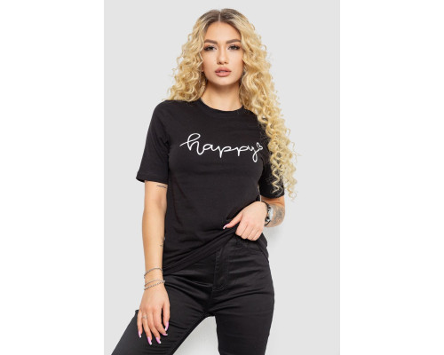 Жіноча футболка з принтом, колір чорний, 241R126