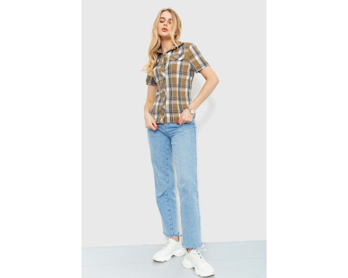 Рубашка женская в клетку, цвет коричнево-серый, 230R061-11