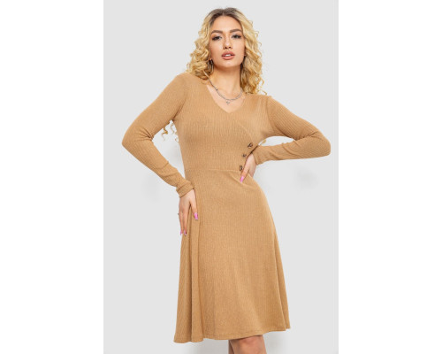 Платье трикотажное с оборкой, цвет бежевый, 230R0113