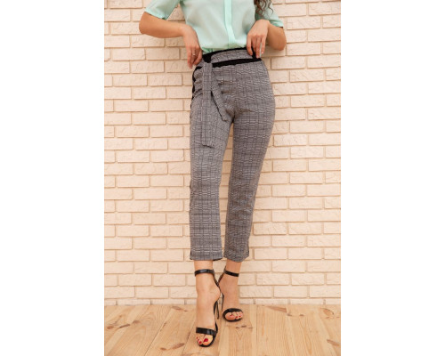 Женские укороченные брюки, в клетку с лампасами, цвет Серый, 172R9314-3