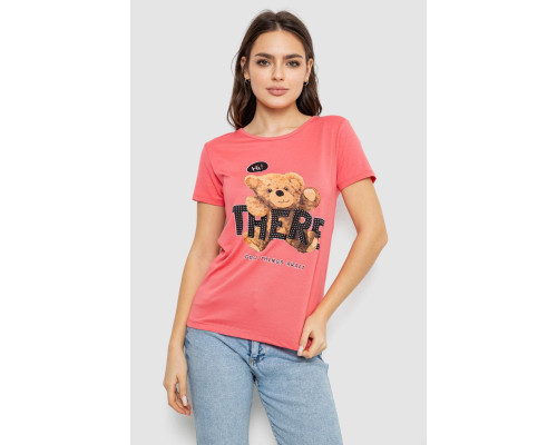 Футболка жіноча з принтом, колір кораловий, 244R509