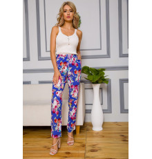 Жіночі штани на резинці, синього кольору з узором, 172R076-1