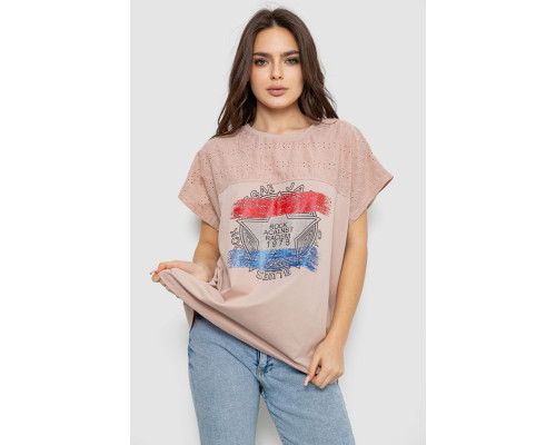 Футболка женская с принтом, цвет бежевый, 244RW532