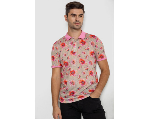 Поло мужское с принтом, цвет розово-зеленый, 247R306