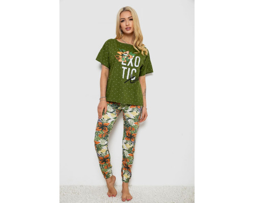 Піжама жіноча з принтом, колір зелений, 243R15247