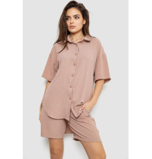 Костюм жіночий однотонний, колір бежевий, 119R0038-1