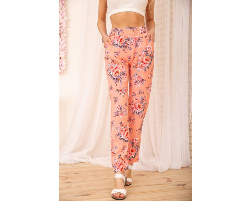 Літні бавовняні штани, з квітковим принтом, колір Персиковий, 172R65-1