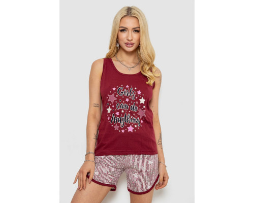 Піжама жіноча з принтом, колір бордовий, 243R2039-1