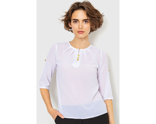 Блуза однотонна, колір білий, 230R1121-1