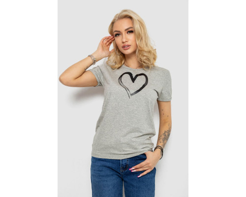 Футболка жіноча з принтом 238R01623, колір сірий, 238R01623-1