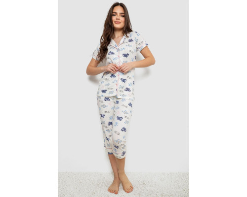 Жіноча піжама з принтом, колір молочний, 243R19010
