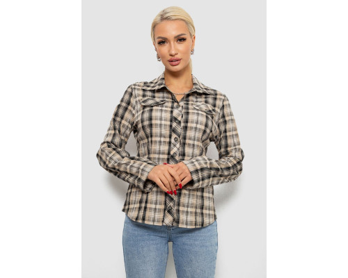Рубашка женская в клетку, цвет бежевый, 230R064-1