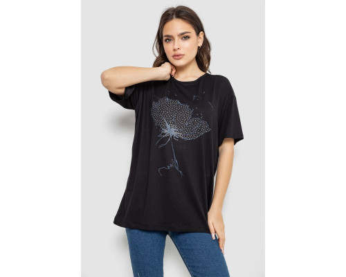 Футболка жіноча з принтом, колір чорний, 244R602
