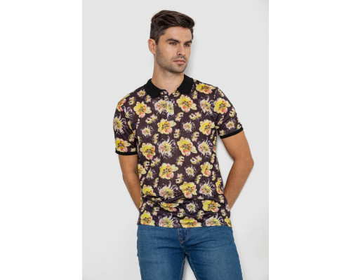 Поло мужское с принтом, цвет черно-желтый, 247R306