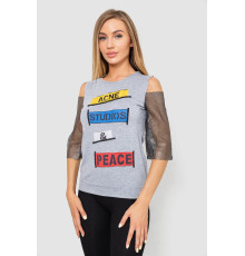 Повсякденна жіноча однотонна футболка, колір світло-сірий, 247R027