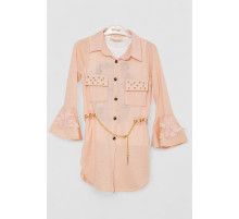 Платье-рубашка в комплекте с майкой для девочек, цвет персиковый, 247R0495