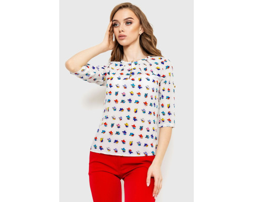 Блуза з принтом, колір молочно-синій, 230R1121