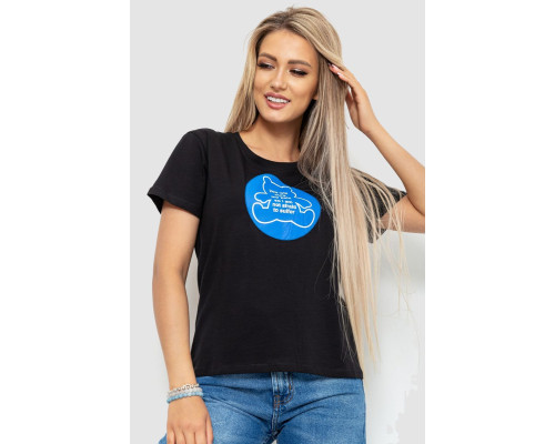 Футболка жіноча з принтом, колір чорний, 221R3009