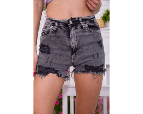Джинсовые женские шорты, серого цвета рваные, 164R523