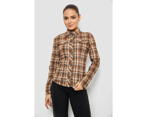Сорочка жіноча в клітку, колір темно-бежевий, 230R064-1