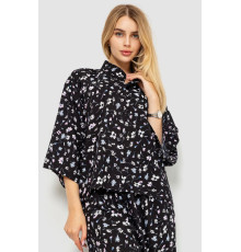 Блуза классическая с цветочным принтом, цвет черный, 102R332-1