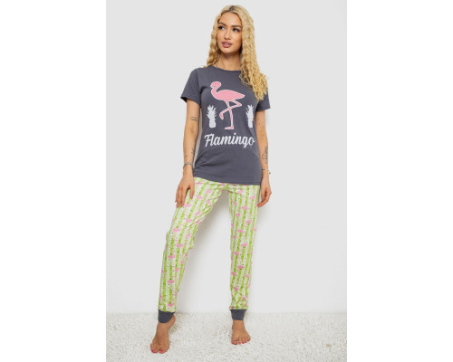 Піжама жіноча з принтом, колір сіро-зелений, 243R15897