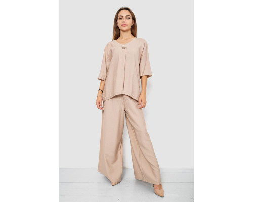 Костюм женский ткань лён жатка, цвет бежевый, 102R5263