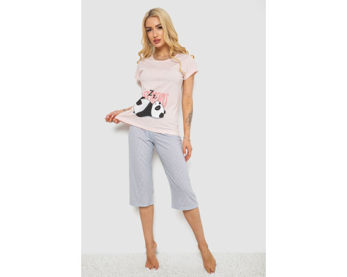 Піжама жіноча з принтом, колір персиковий, 243R7057