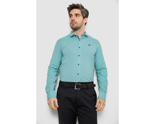 Рубашка мужская однотонная с принтом, цвет бирюзовый, 186R2029