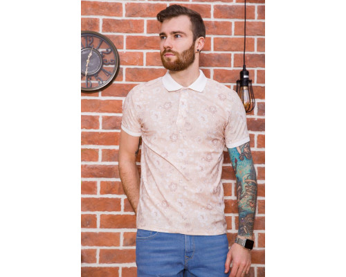 Чоловіче поло, в квітковий принт, бежевого кольору, 194R2120