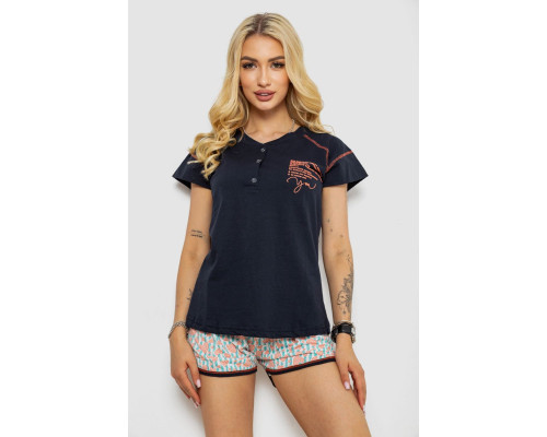 Піжама жіноча з принтом, колір синій, 243R0004-P10