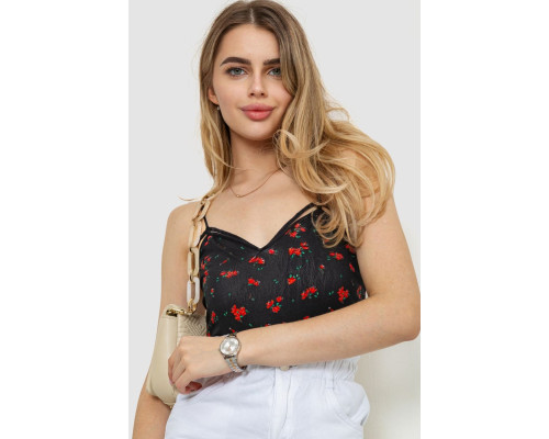 Майка жіноча з квітковим принтом, колір чорний, 244R180