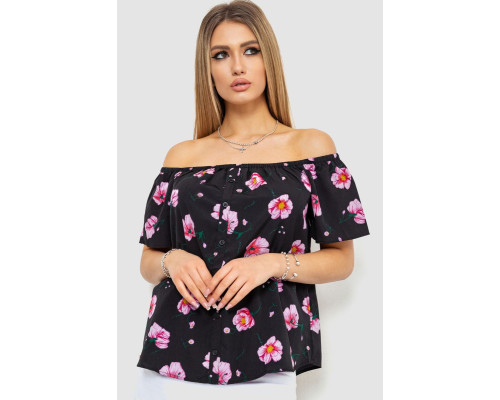 Блуза с цветочным принтом, цвет черно-сиреневый, 244R088