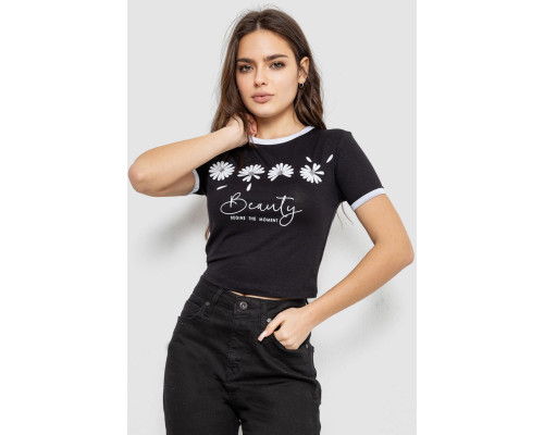 Футболка-топ жіноча з принтом, колір чорний, 244R604
