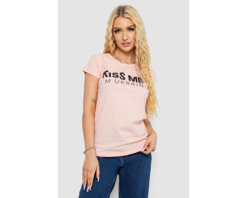 Футболка жіноча з патріотичним принтом, колір персиковий, 244R2213-1
