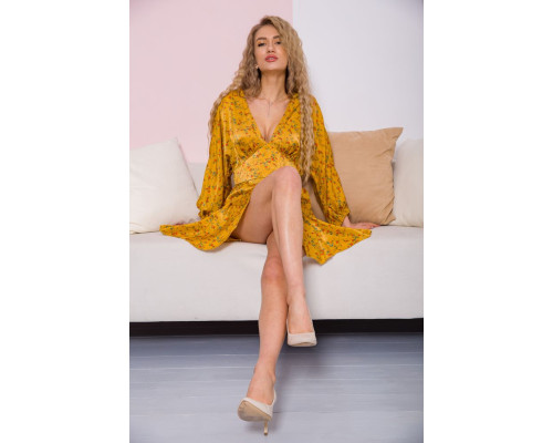 Свободное платье, в цветочный принт, цвет Горчичный, 115R0463-2