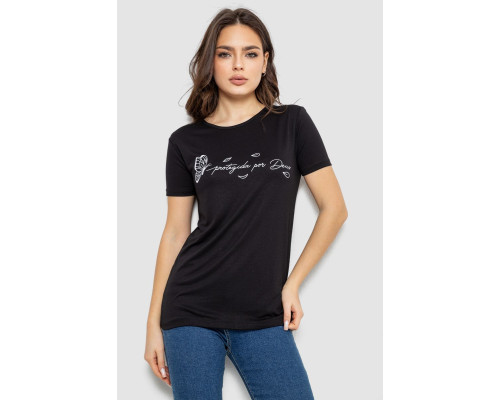 Футболка жіноча з принтом, колір чорний, 244R508