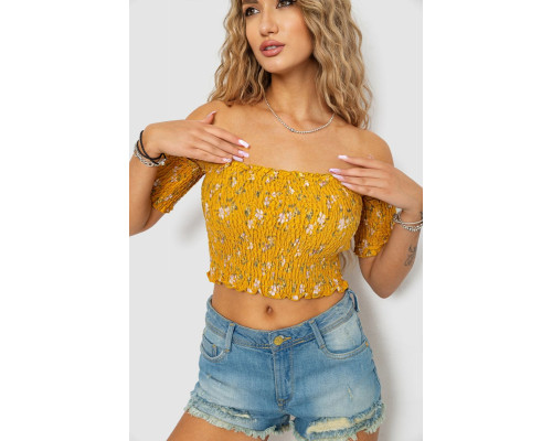 Топ женский с цветочным принтом, цвет горчичный, 244R300