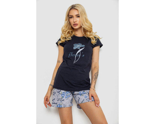 Піжама жіноча з принтом, колір темно-синій, 243R3056