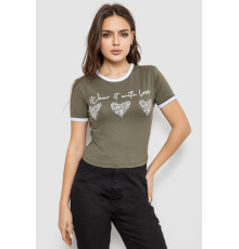 Футболка-топ жіноча з принтом, колір хакі, 244R504