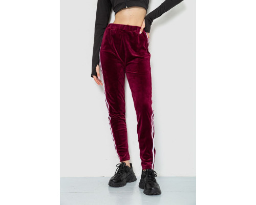 Спорт штаны женские велюровые, цвет бордовый, 244R5576