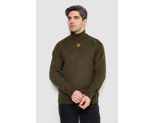 Гольф чоловічий з вишивкою тризуб, колір хакі, 161R010