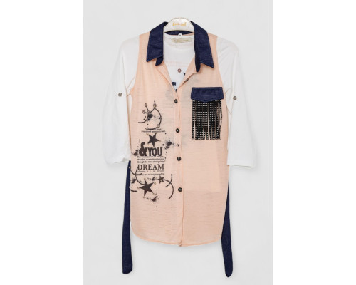 Кардиган в комплекте с лонгсливом для девочек, цвет персиковый, 247R0565